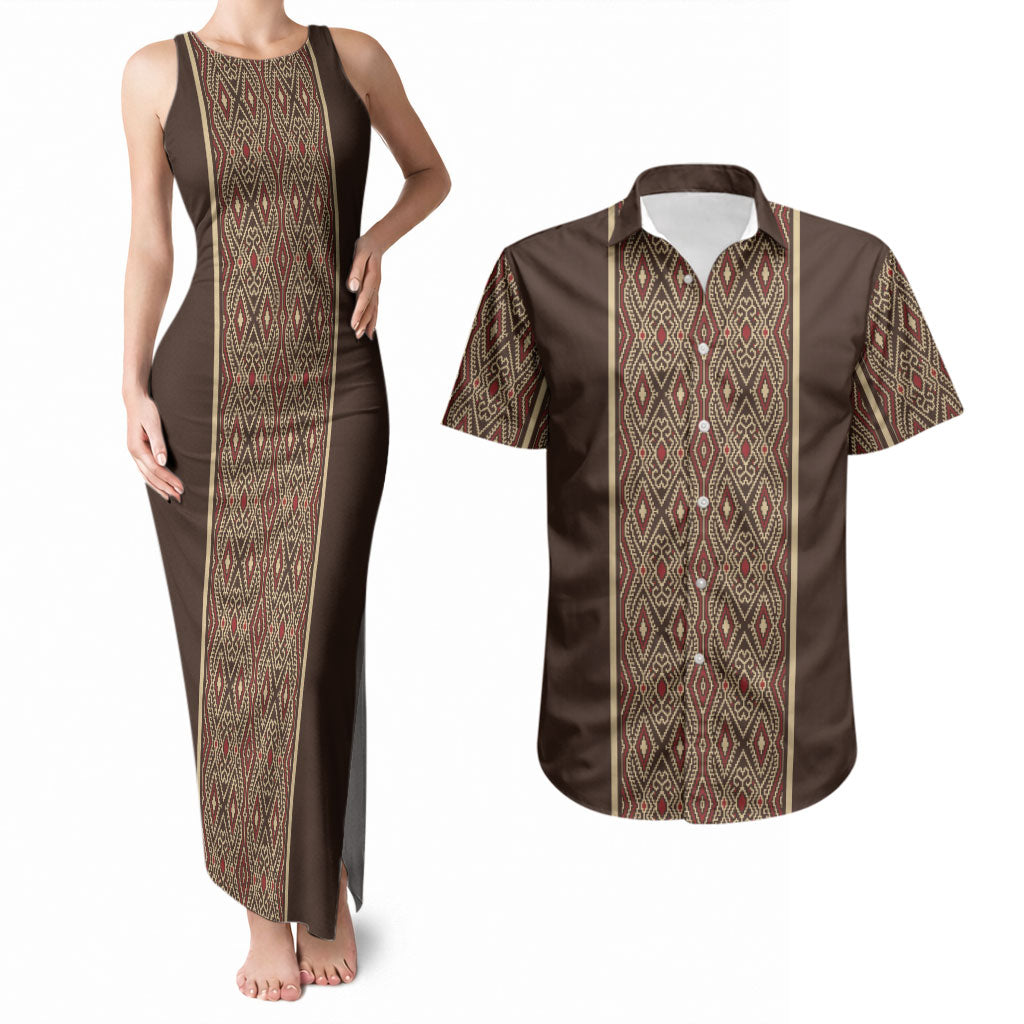 Mabuhay Philippines Festival Couples Matching Tank Maxi Dress and Hawaiian Shirt Tnalak Modern Filipiniana Inspired LT14 Brown - Polynesian Pride