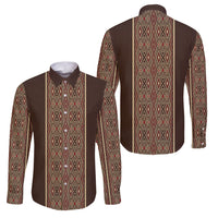 Mabuhay Philippines Festival Family Matching Off Shoulder Maxi Dress and Hawaiian Shirt Tnalak Modern Filipiniana Inspired LT14 Dad's Shirt - Long Sleeve Brown - Polynesian Pride