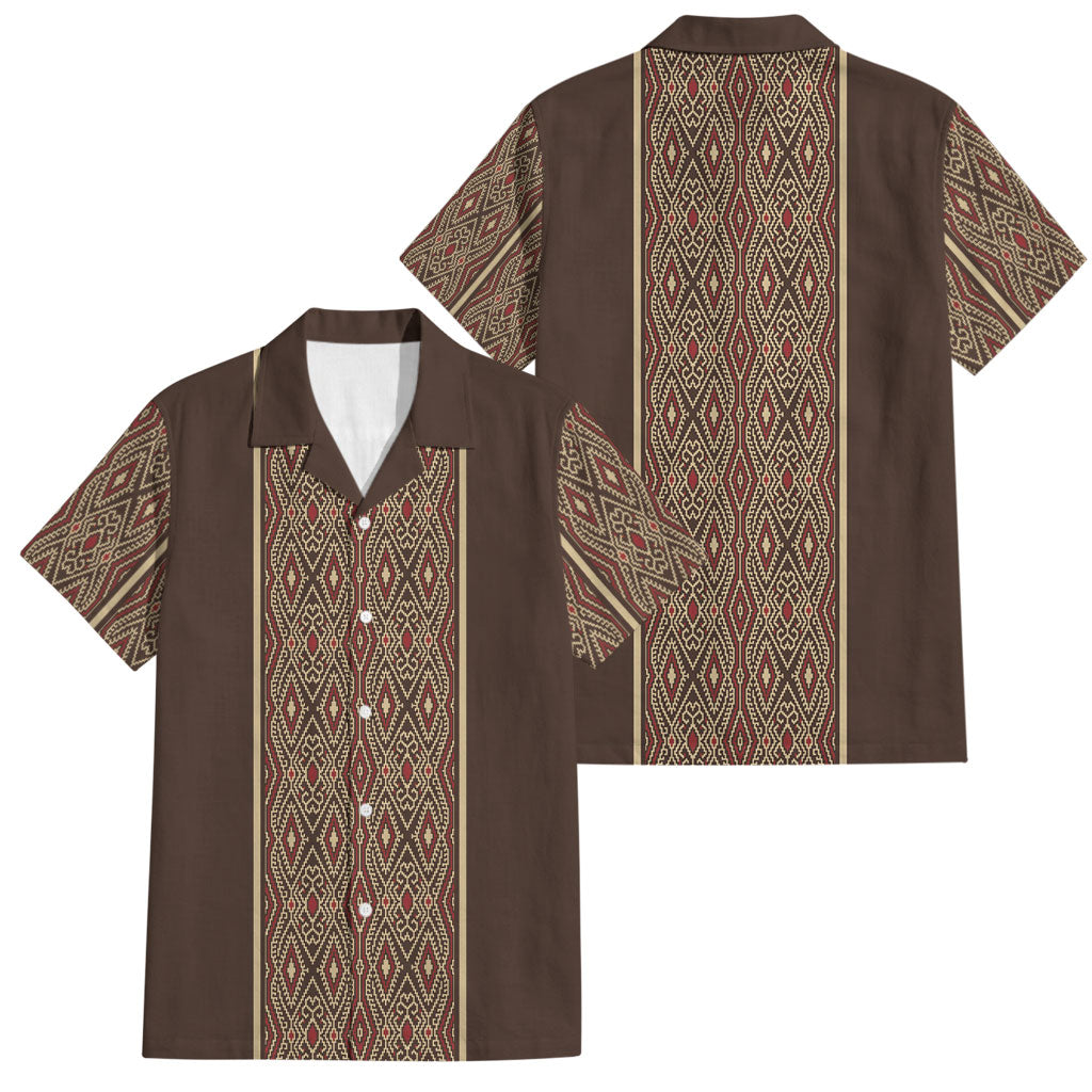 Mabuhay Philippines Festival Family Matching Puletasi and Hawaiian Shirt Tnalak Modern Filipiniana Inspired LT14 Dad's Shirt - Short Sleeve Brown - Polynesian Pride