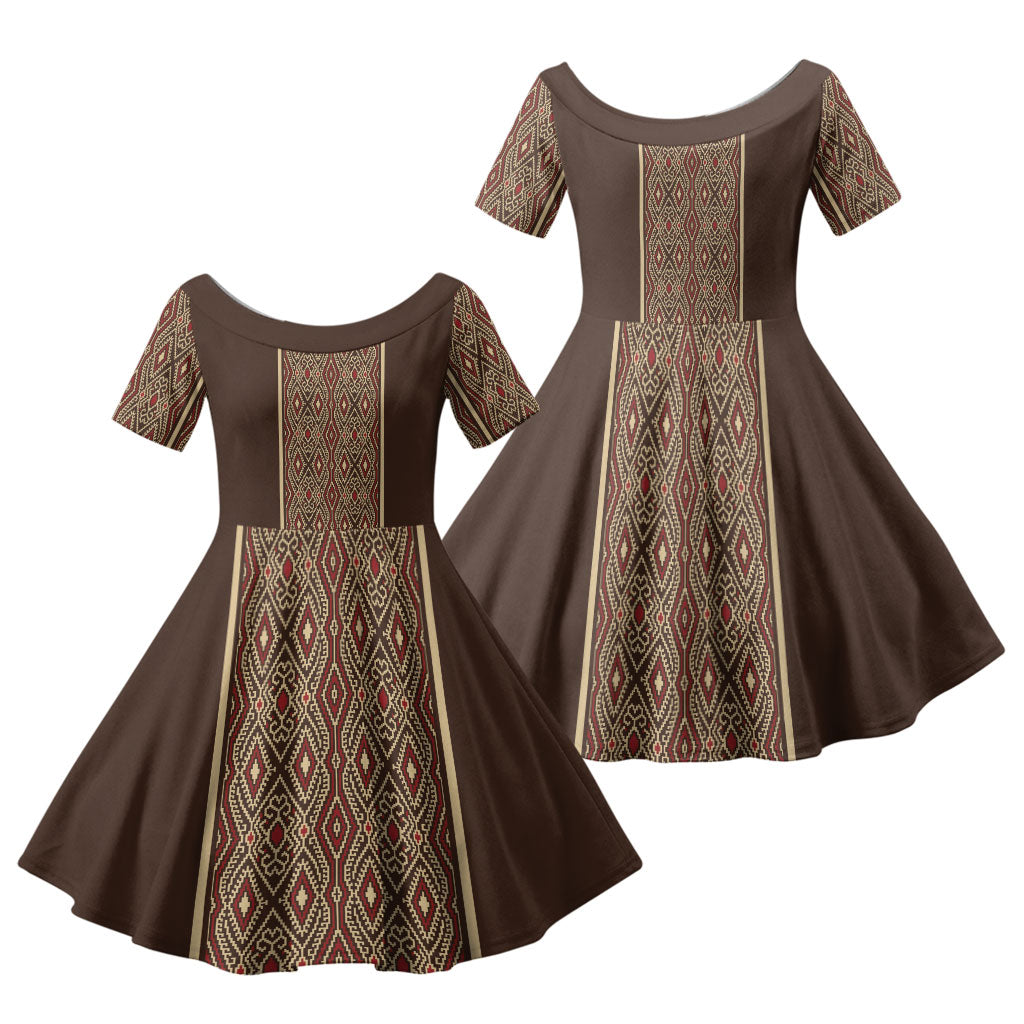 Mabuhay Philippines Festival Family Matching Puletasi and Hawaiian Shirt Tnalak Modern Filipiniana Inspired LT14 Daughter's Dress Brown - Polynesian Pride