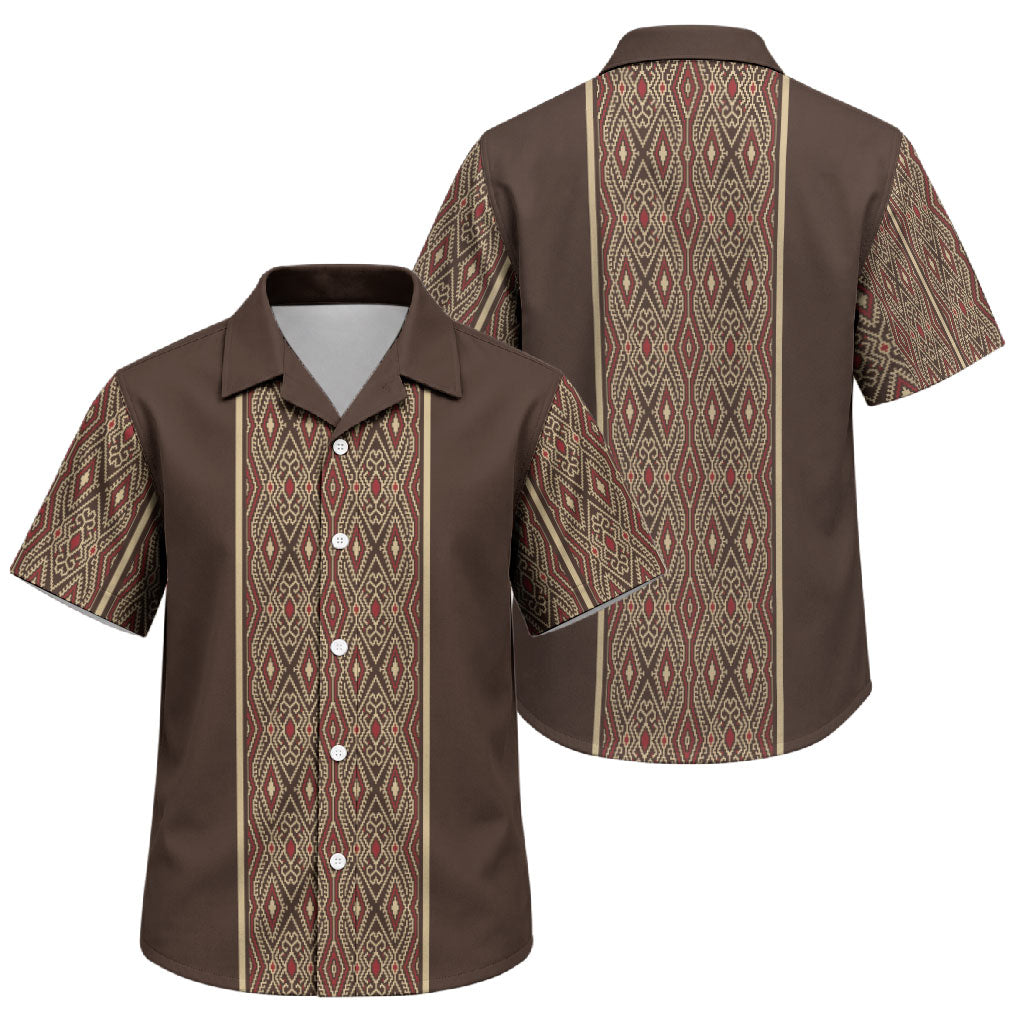 Mabuhay Philippines Festival Family Matching Puletasi and Hawaiian Shirt Tnalak Modern Filipiniana Inspired LT14 Son's Shirt Brown - Polynesian Pride