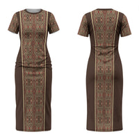 Mabuhay Philippines Festival Family Matching Short Sleeve Bodycon Dress and Hawaiian Shirt Tnalak Modern Filipiniana Inspired LT14 Mom's Dress Brown - Polynesian Pride