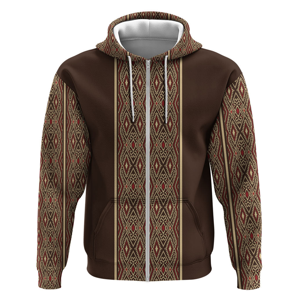 Mabuhay Philippines Festival Hoodie Tnalak Modern Filipiniana Inspired LT14 Zip Hoodie Brown - Polynesian Pride