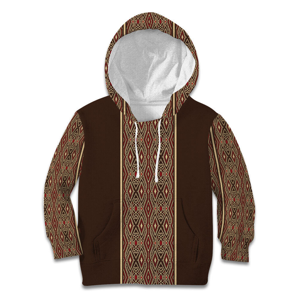 Mabuhay Philippines Festival Kid Hoodie Tnalak Modern Filipiniana Inspired LT14 Hoodie Brown - Polynesian Pride