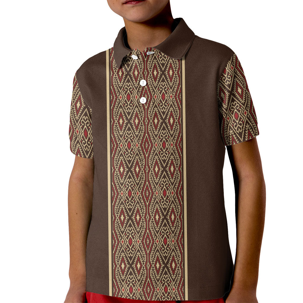 Mabuhay Philippines Festival Kid Polo Shirt Tnalak Modern Filipiniana Inspired LT14 Kid Brown - Polynesian Pride