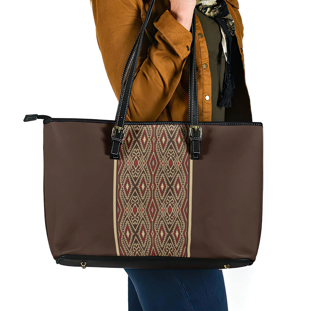 Mabuhay Philippines Festival Leather Tote Bag Tnalak Modern Filipiniana Inspired LT14 - Polynesian Pride