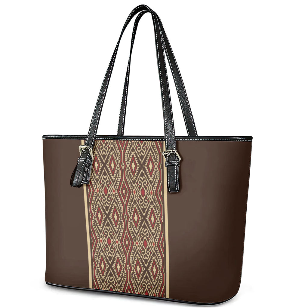 Mabuhay Philippines Festival Leather Tote Bag Tnalak Modern Filipiniana Inspired LT14 - Polynesian Pride