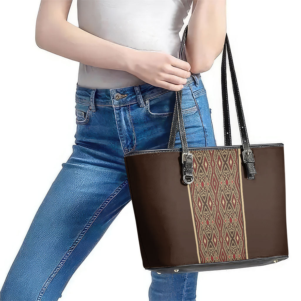 Mabuhay Philippines Festival Leather Tote Bag Tnalak Modern Filipiniana Inspired LT14 - Polynesian Pride