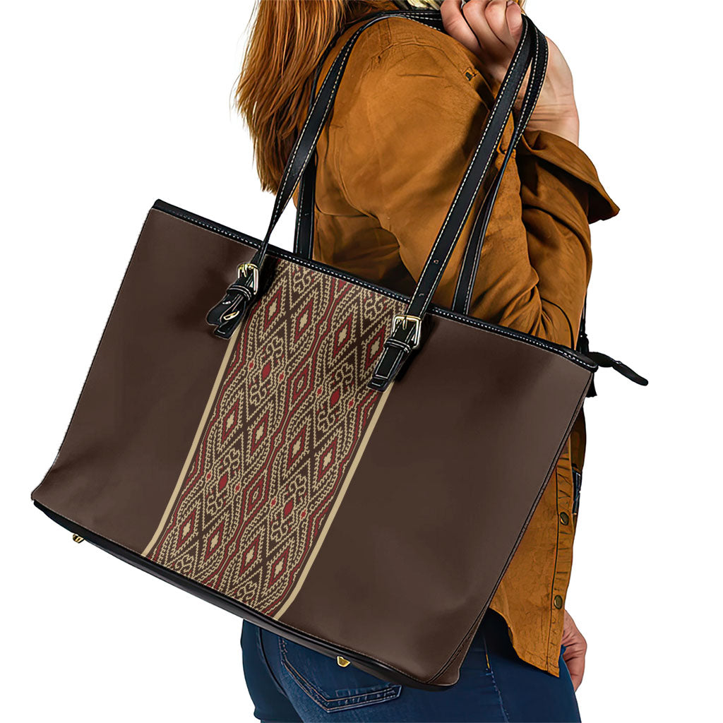 Mabuhay Philippines Festival Leather Tote Bag Tnalak Modern Filipiniana Inspired LT14 - Polynesian Pride