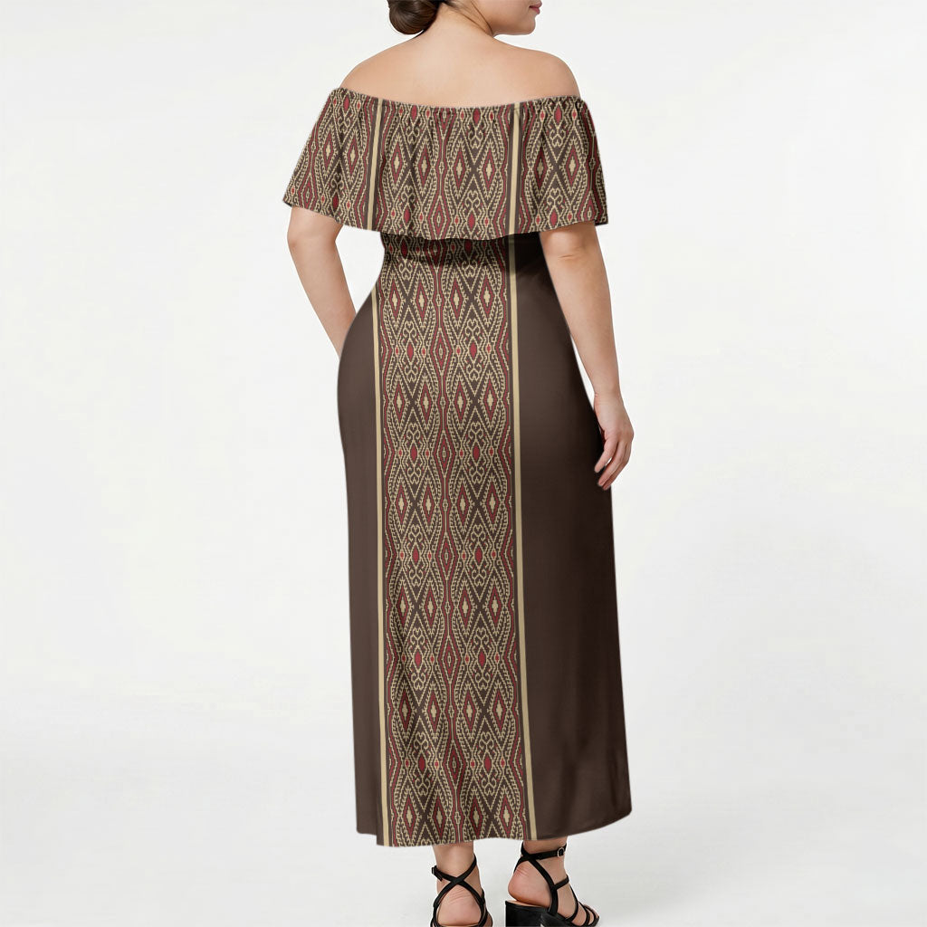 Mabuhay Philippines Festival Off Shoulder Maxi Dress Tnalak Modern Filipiniana Inspired LT14 - Polynesian Pride