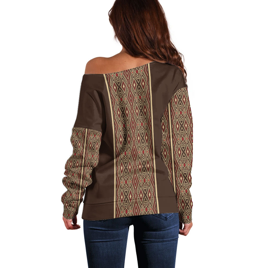 Mabuhay Philippines Festival Off Shoulder Sweater Tnalak Modern Filipiniana Inspired LT14 - Polynesian Pride