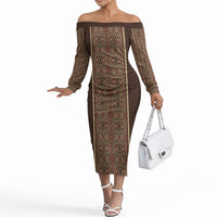 Mabuhay Philippines Festival Off The Shoulder Long Sleeve Dress Tnalak Modern Filipiniana Inspired LT14 Women Brown - Polynesian Pride