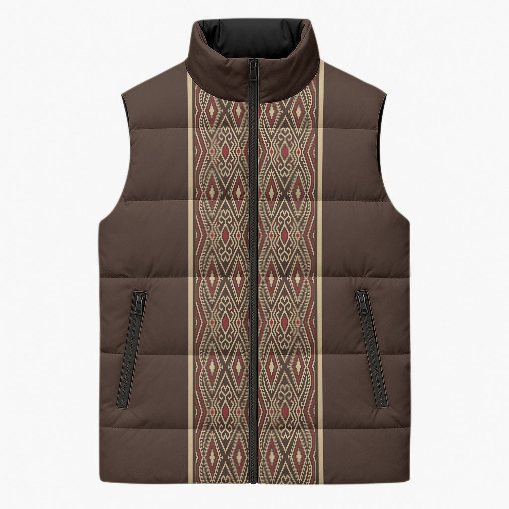 Mabuhay Philippines Festival Sleeveless Puffer Jacket Tnalak Modern Filipiniana Inspired LT14 Unisex Brown - Polynesian Pride