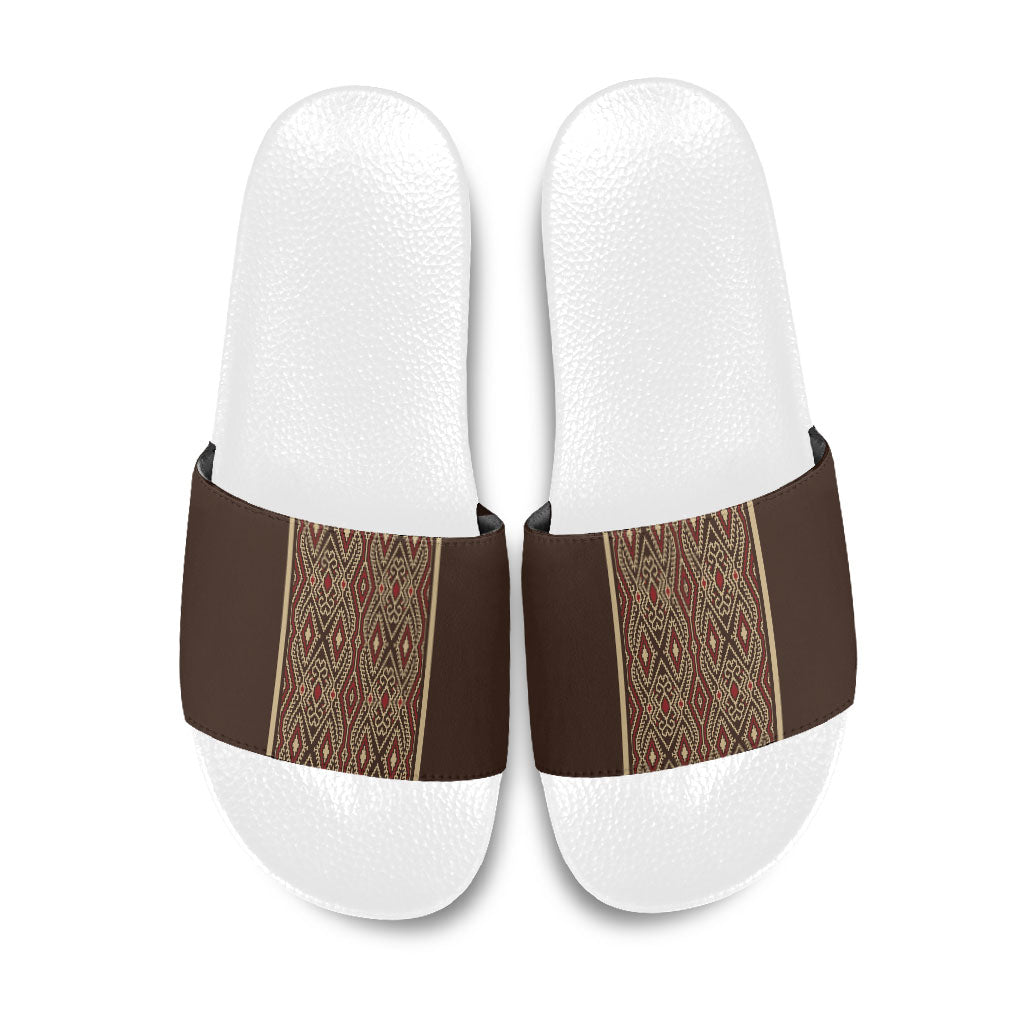 Mabuhay Philippines Festival Slide Sandals Tnalak Modern Filipiniana Inspired LT14 Brown - Polynesian Pride