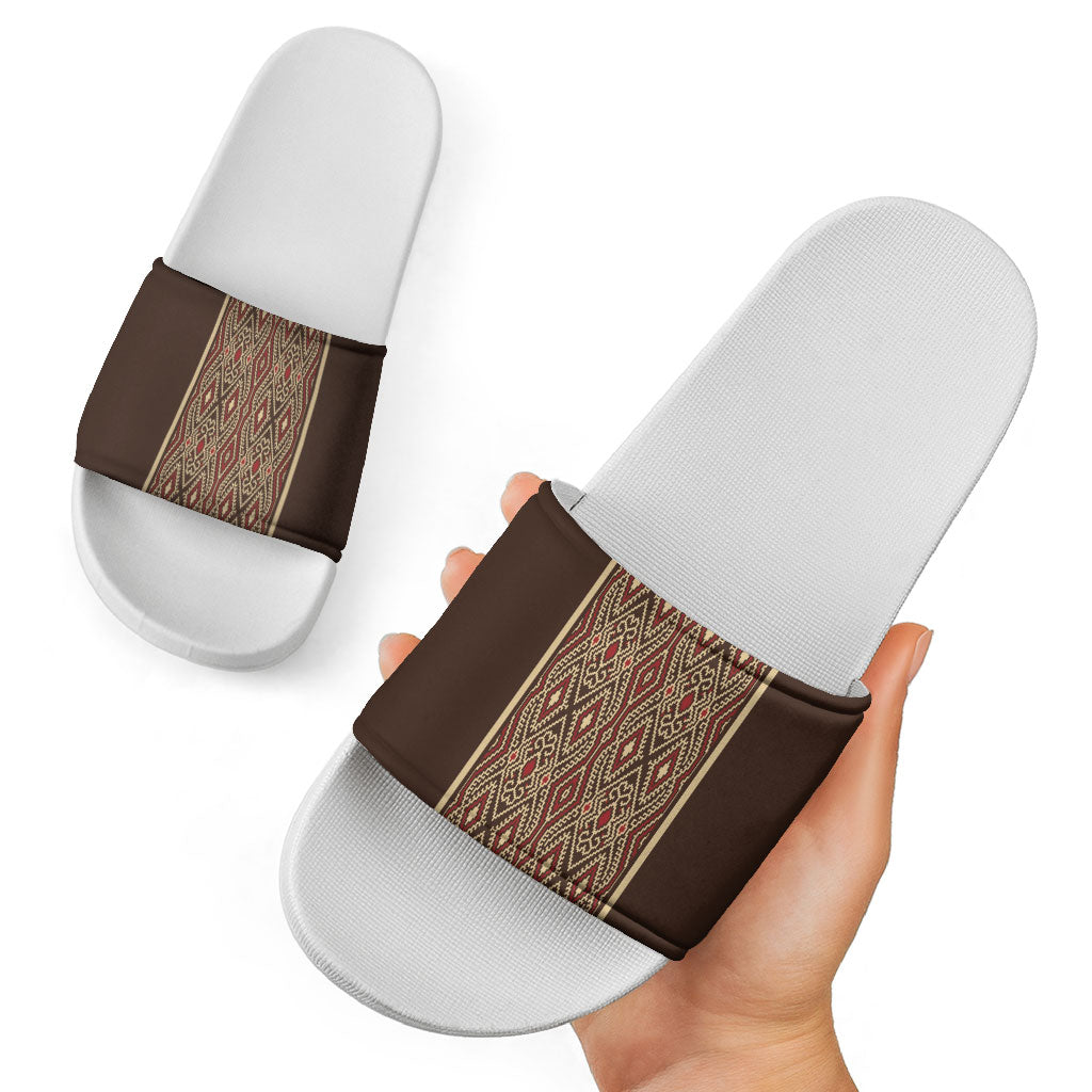 Mabuhay Philippines Festival Slide Sandals Tnalak Modern Filipiniana Inspired LT14 - Polynesian Pride