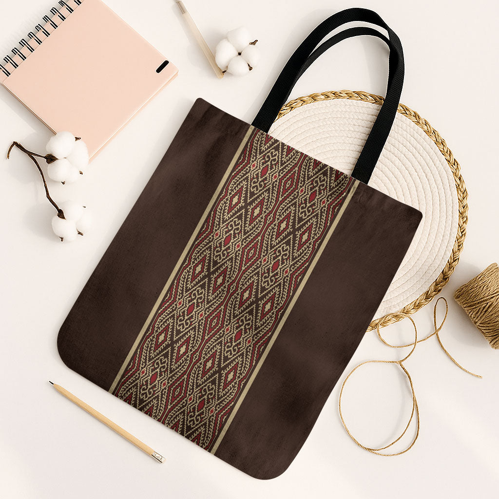 Mabuhay Philippines Festival Tote Bag Tnalak Modern Filipiniana Inspired LT14 Black Strap One Size Brown - Polynesian Pride