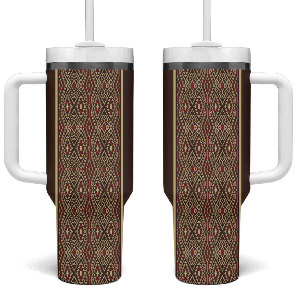 Mabuhay Philippines Festival Tumbler With Handle Tnalak Modern Filipiniana Inspired LT14 One Size: 40 oz Brown - Polynesian Pride