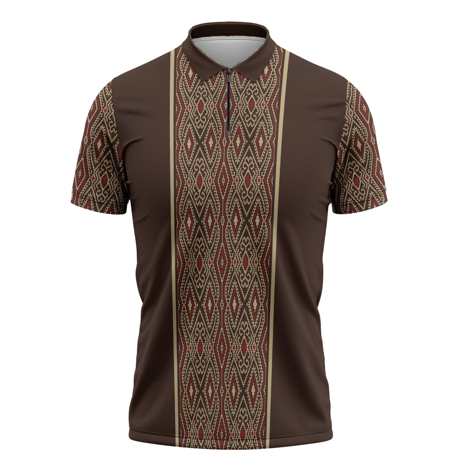 Mabuhay Philippines Festival Zipper Polo Shirt Tnalak Modern Filipiniana Inspired LT14 Brown - Polynesian Pride