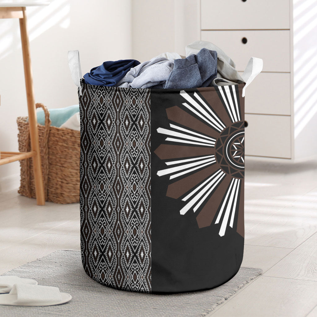 Mabuhay Philippines Festival Laundry Basket Araw Tnalak Modern Filipiniana Inspired LT14 Black - Polynesian Pride