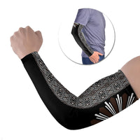 Mabuhay Philippines Festival Arm Sleeves Araw Tnalak Modern Filipiniana Inspired LT14 Set of 2 Black - Polynesian Pride
