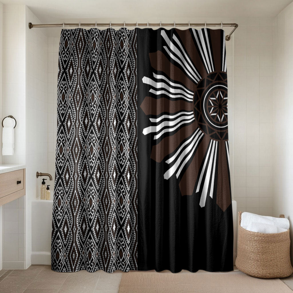 Mabuhay Philippines Festival Bathroom Set Araw Tnalak Modern Filipiniana Inspired LT14 Shower Curtain Only Black - Polynesian Pride