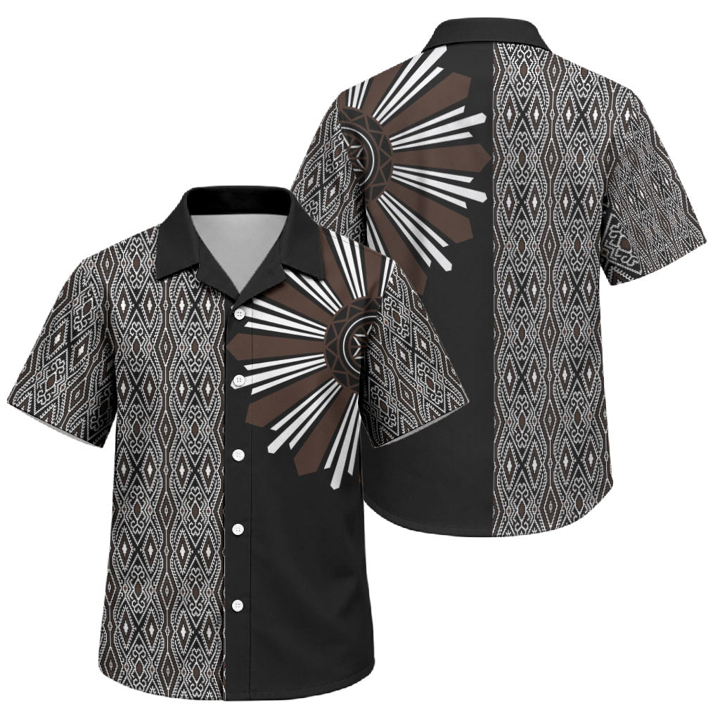 Mabuhay Philippines Festival Family Matching Off Shoulder Maxi Dress and Hawaiian Shirt Araw Tnalak Modern Filipiniana Inspired LT14 Son's Shirt Black - Polynesian Pride
