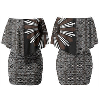 Mabuhay Philippines Festival Family Matching Off Shoulder Short Dress and Hawaiian Shirt Araw Tnalak Modern Filipiniana Inspired LT14 Mom's Dress Black - Polynesian Pride