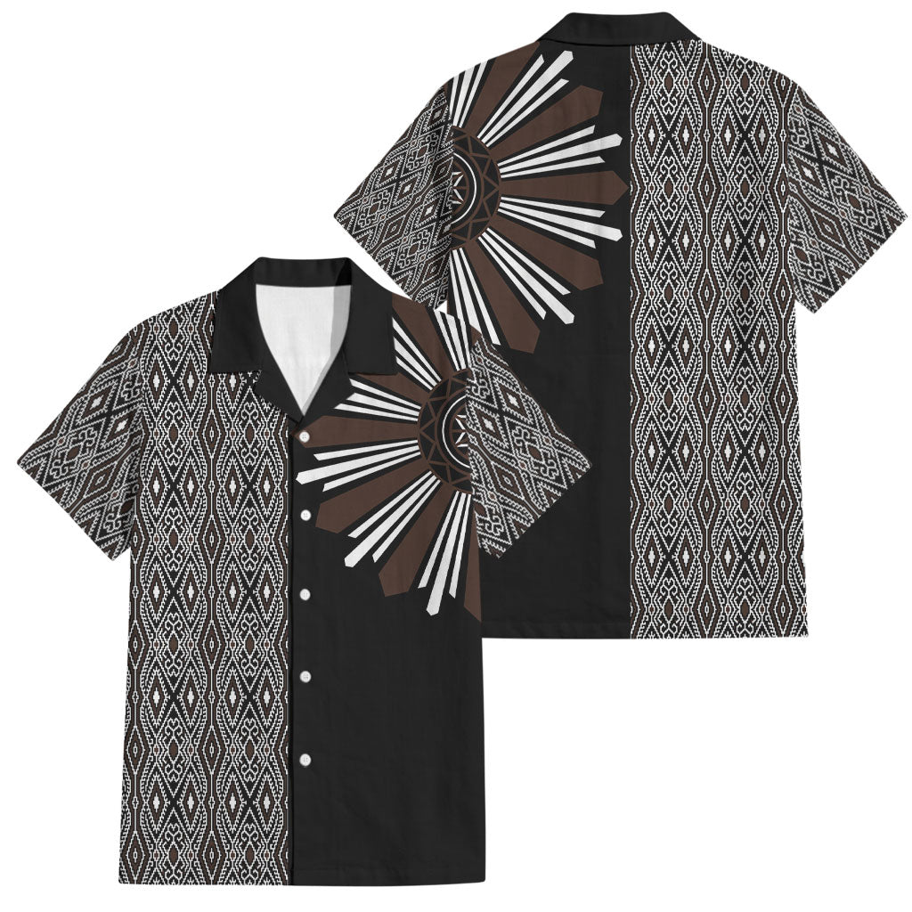 Mabuhay Philippines Festival Family Matching Off Shoulder Short Dress and Hawaiian Shirt Araw Tnalak Modern Filipiniana Inspired LT14 Dad's Shirt - Short Sleeve Black - Polynesian Pride
