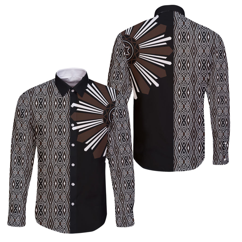 Mabuhay Philippines Festival Family Matching Summer Maxi Dress and Hawaiian Shirt Araw Tnalak Modern Filipiniana Inspired LT14 Dad's Shirt - Long Sleeve Black - Polynesian Pride