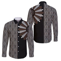 Mabuhay Philippines Festival Family Matching Summer Maxi Dress and Hawaiian Shirt Araw Tnalak Modern Filipiniana Inspired LT14 Dad's Shirt - Long Sleeve Black - Polynesian Pride