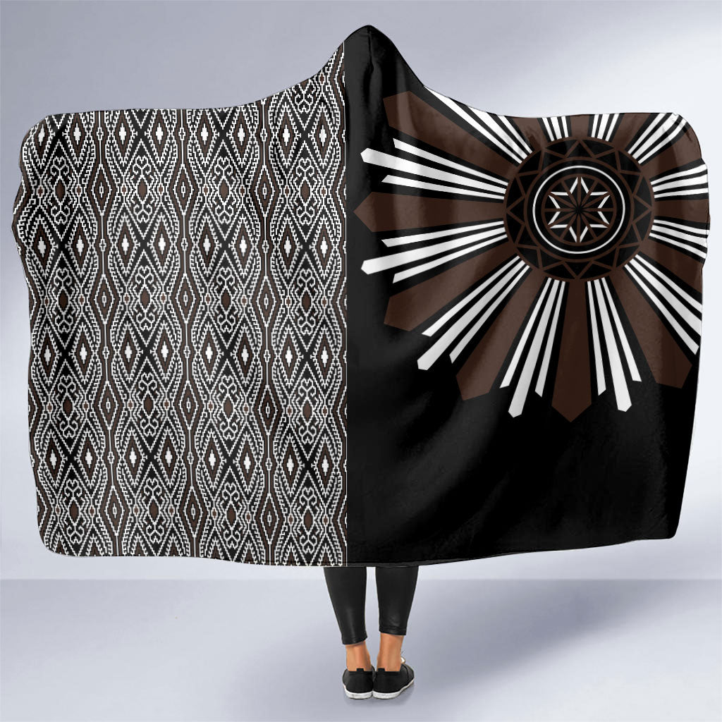 Mabuhay Philippines Festival Hooded Blanket Araw Tnalak Modern Filipiniana Inspired LT14 One Size Black - Polynesian Pride