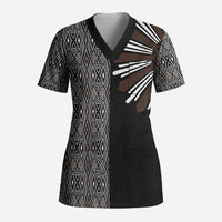 Mabuhay Philippines Festival Scrub Top Araw Tnalak Modern Filipiniana Inspired LT14 Adult Black - Polynesian Pride