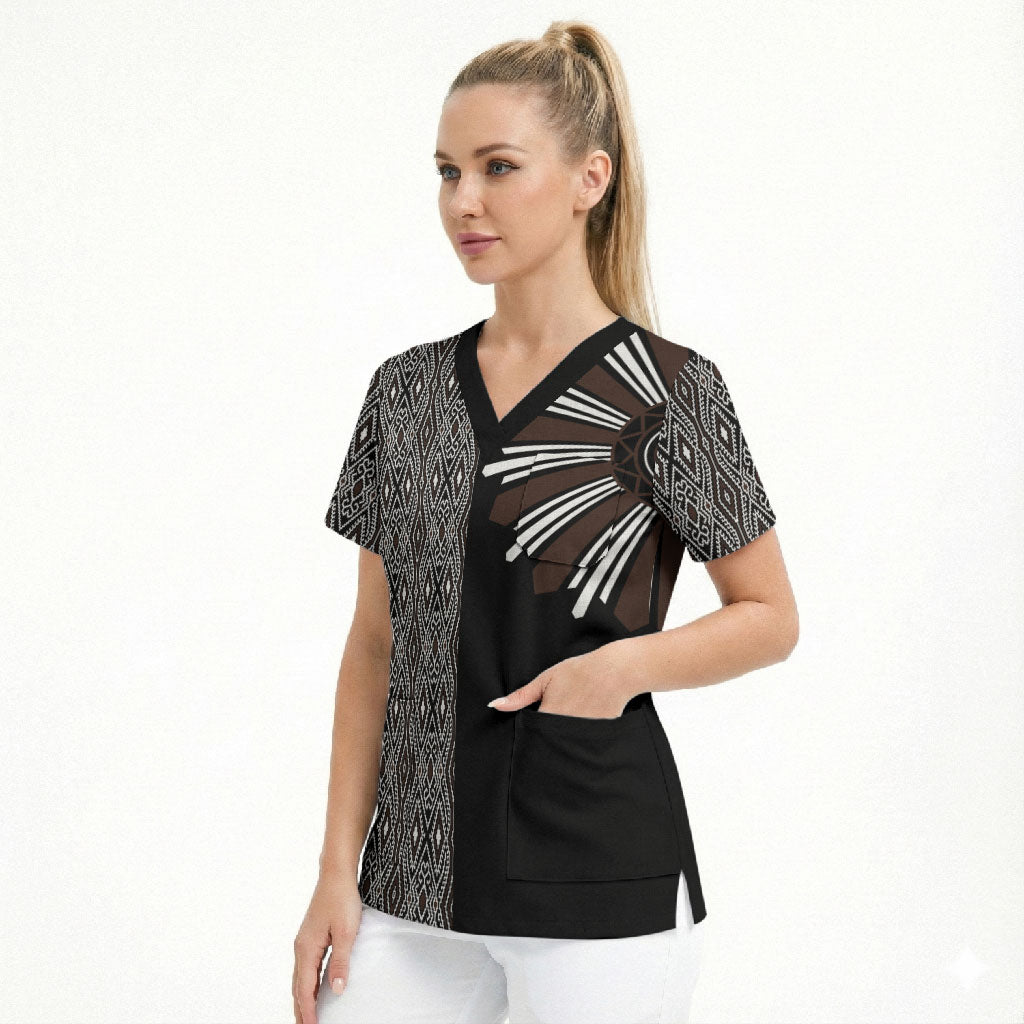 Mabuhay Philippines Festival Scrub Top Araw Tnalak Modern Filipiniana Inspired LT14 - Polynesian Pride