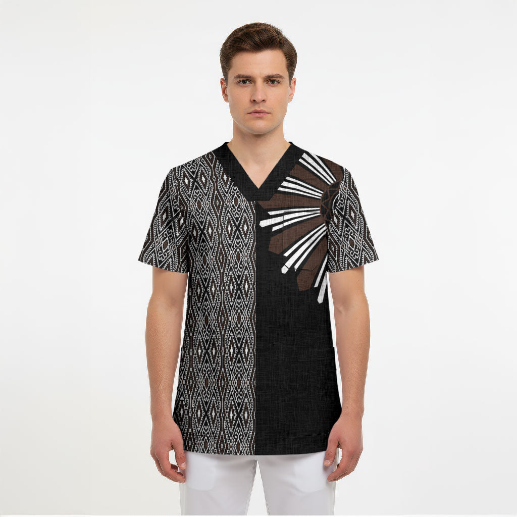 Mabuhay Philippines Festival Scrub Top Araw Tnalak Modern Filipiniana Inspired LT14 - Polynesian Pride
