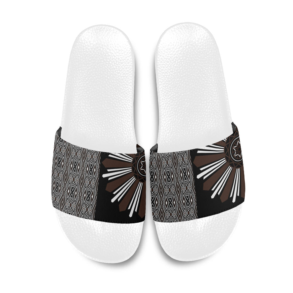 Mabuhay Philippines Festival Slide Sandals Araw Tnalak Modern Filipiniana Inspired LT14 Black - Polynesian Pride
