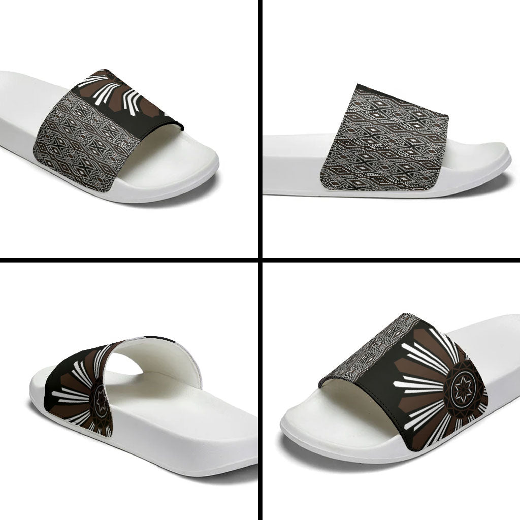 Mabuhay Philippines Festival Slide Sandals Araw Tnalak Modern Filipiniana Inspired LT14 - Polynesian Pride