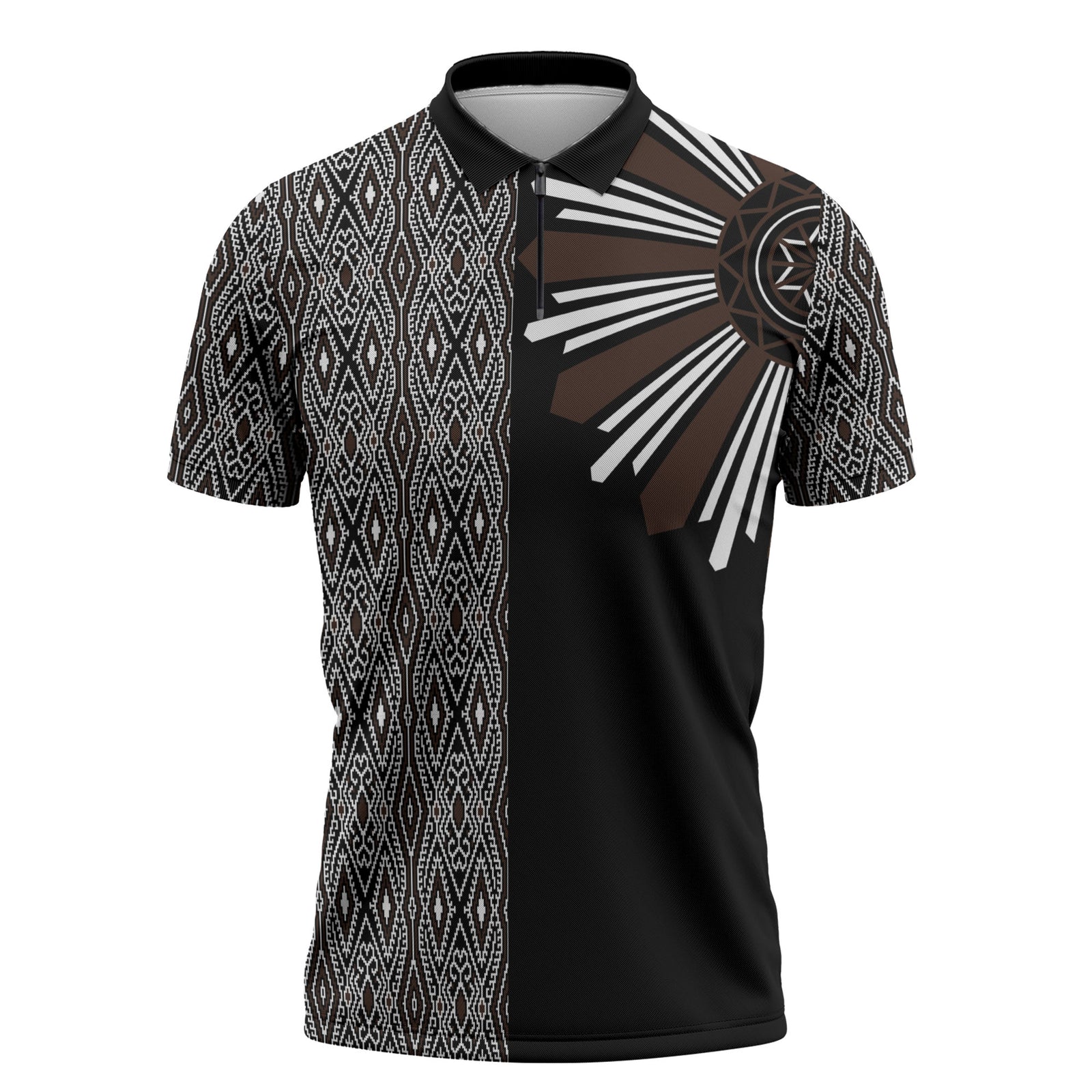 Mabuhay Philippines Festival Zipper Polo Shirt Araw Tnalak Modern Filipiniana Inspired LT14 Black - Polynesian Pride