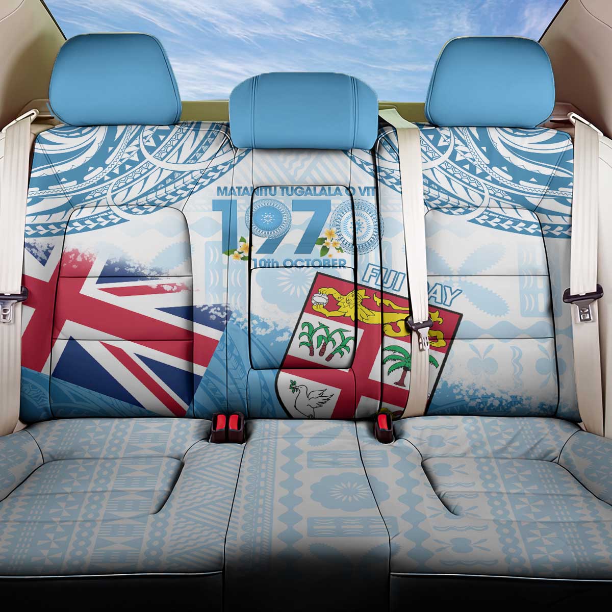 Fiji Day 1970 Back Car Seat Cover Proud To Be A Fijian Tapa Pattern