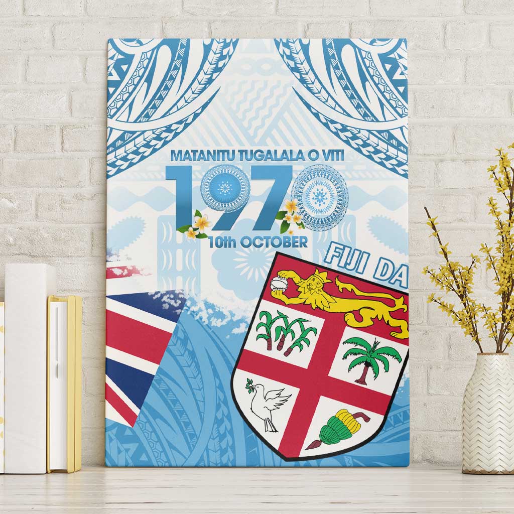Fiji Day 1970 Canvas Wall Art Proud To Be A Fijian Tapa Pattern LT14 Without Frame Blue - Polynesian Pride