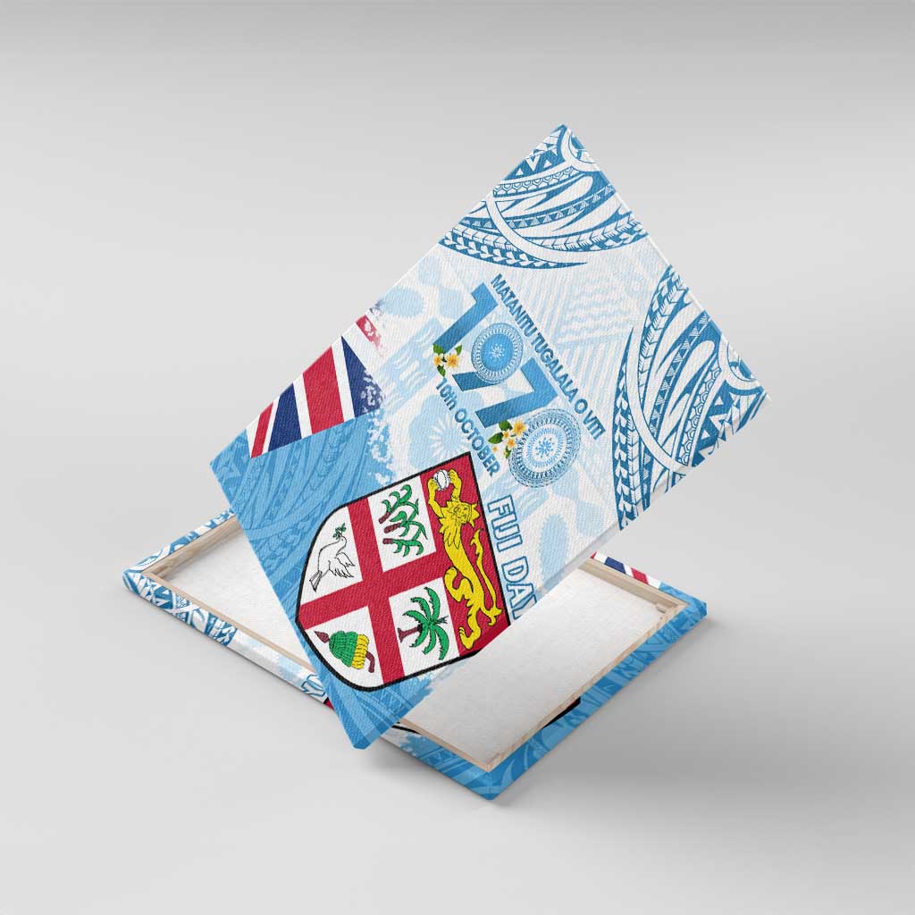 Fiji Day 1970 Canvas Wall Art Proud To Be A Fijian Tapa Pattern LT14 With Frame Blue - Polynesian Pride