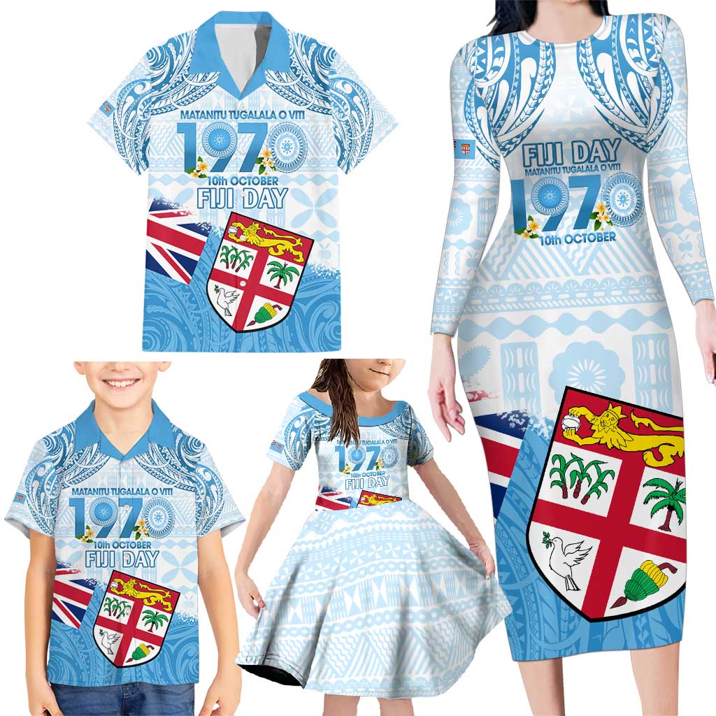 Fiji Day 1970 Family Matching Long Sleeve Bodycon Dress and Hawaiian Shirt Proud To Be A Fijian Tapa Pattern