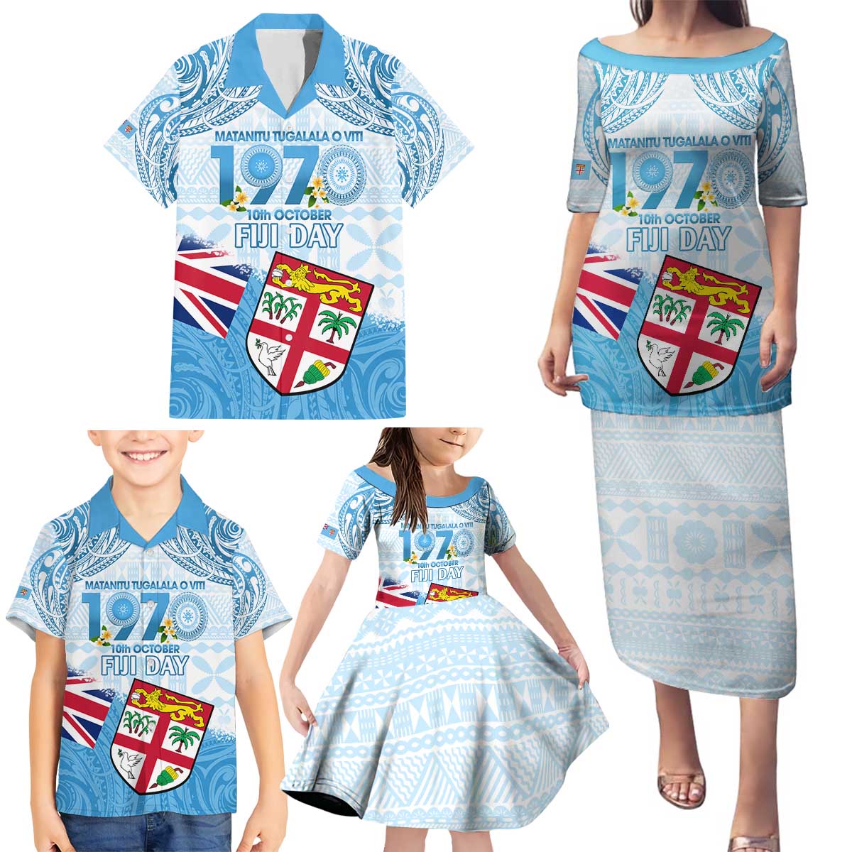 Fiji Day 1970 Family Matching Puletasi and Hawaiian Shirt Proud To Be A Fijian Tapa Pattern