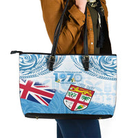 Fiji Day 1970 Leather Tote Bag Proud To Be A Fijian Tapa Pattern LT14 - Polynesian Pride