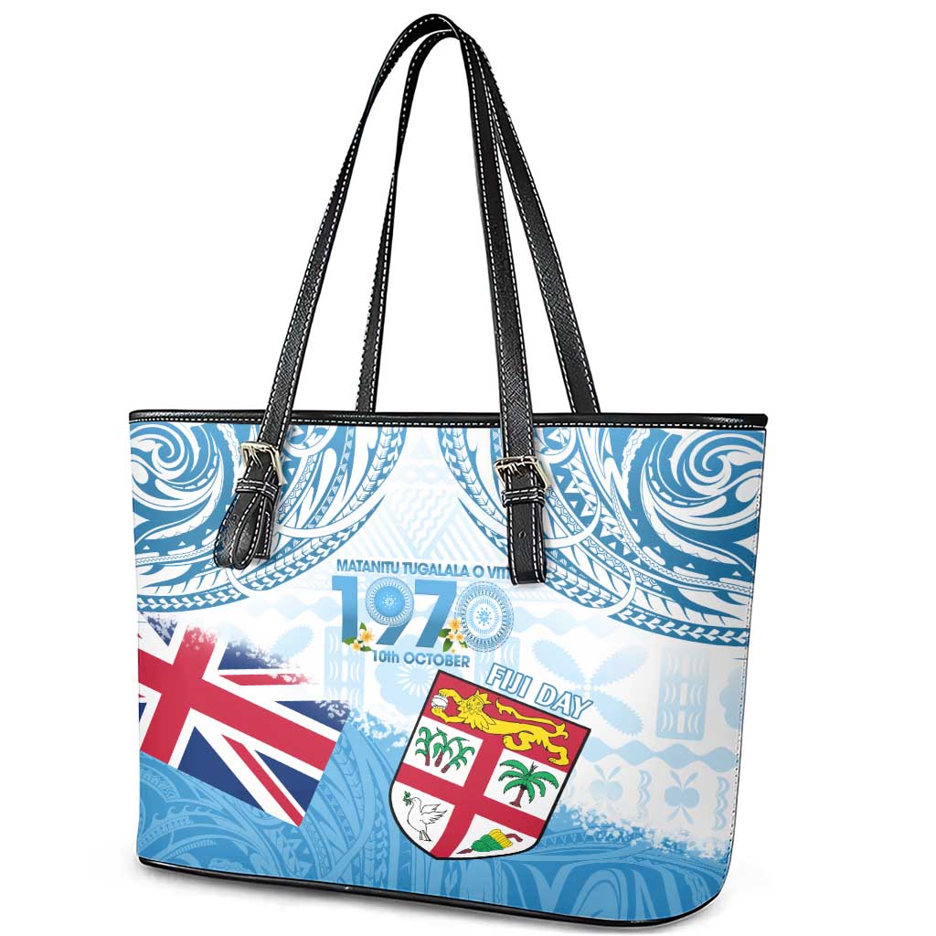 Fiji Day 1970 Leather Tote Bag Proud To Be A Fijian Tapa Pattern LT14 - Polynesian Pride