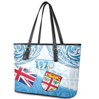 Fiji Day 1970 Leather Tote Bag Proud To Be A Fijian Tapa Pattern LT14 - Polynesian Pride