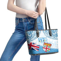 Fiji Day 1970 Leather Tote Bag Proud To Be A Fijian Tapa Pattern LT14 - Polynesian Pride