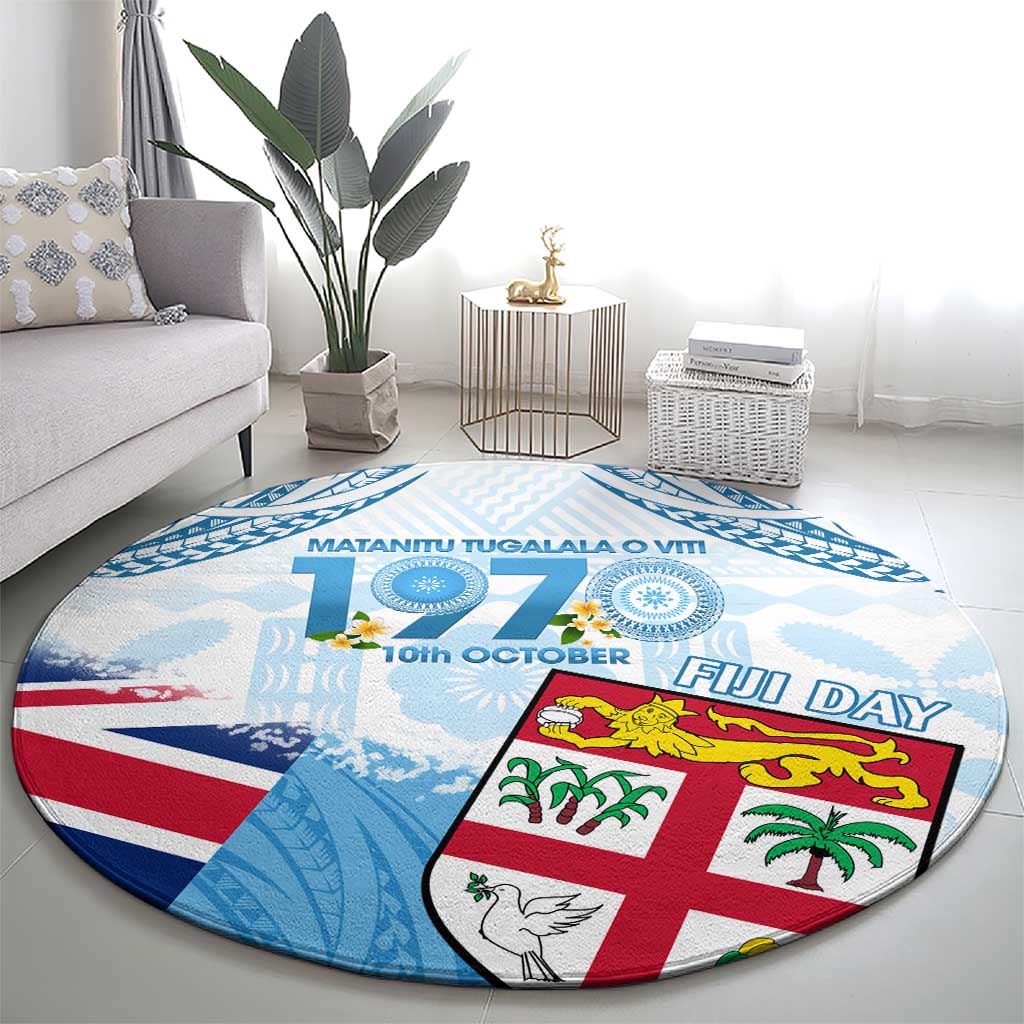 Fiji Day 1970 Round Carpet Proud To Be A Fijian Tapa Pattern