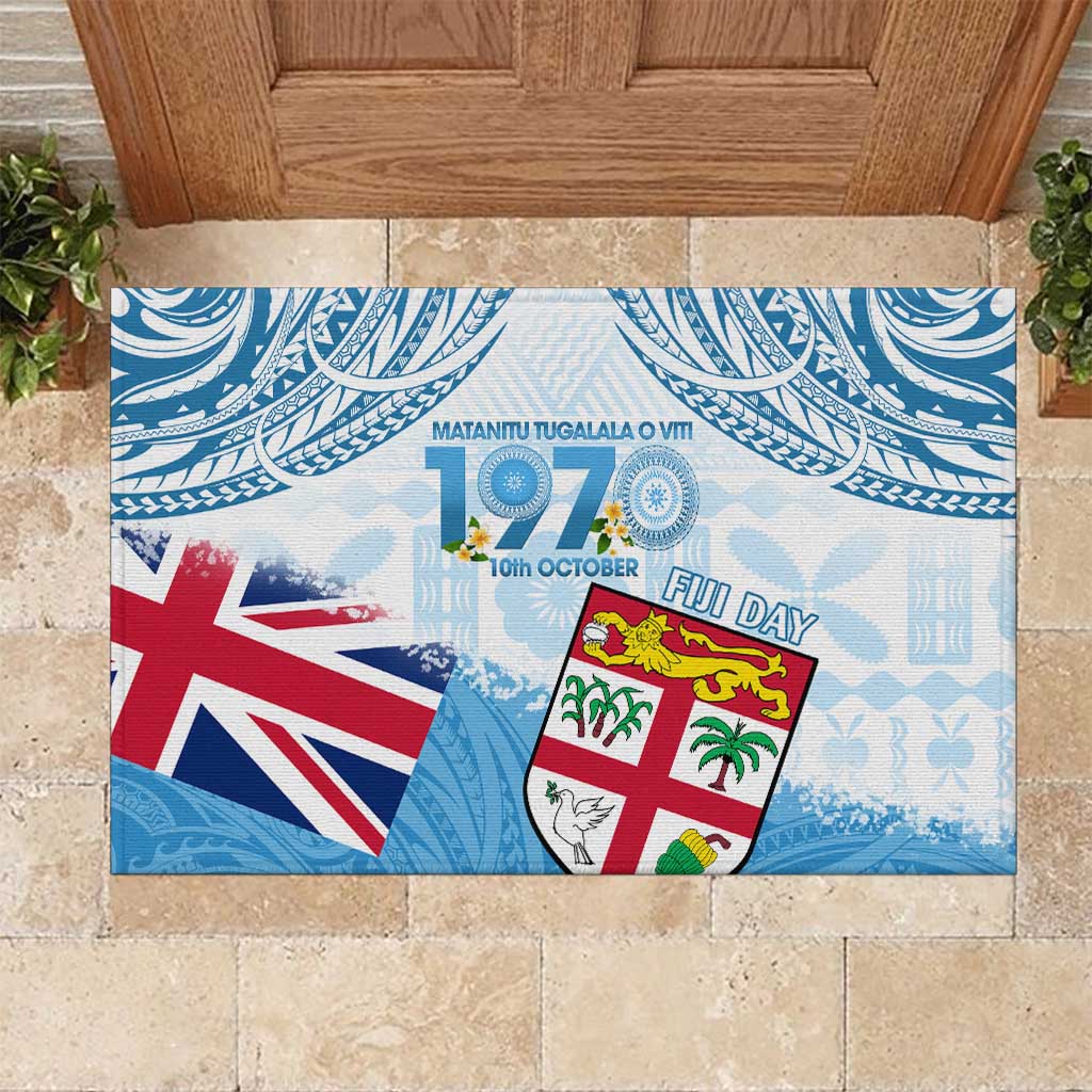 Fiji Day 1970 Rubber Doormat Proud To Be A Fijian Tapa Pattern LT14 Blue - Polynesian Pride