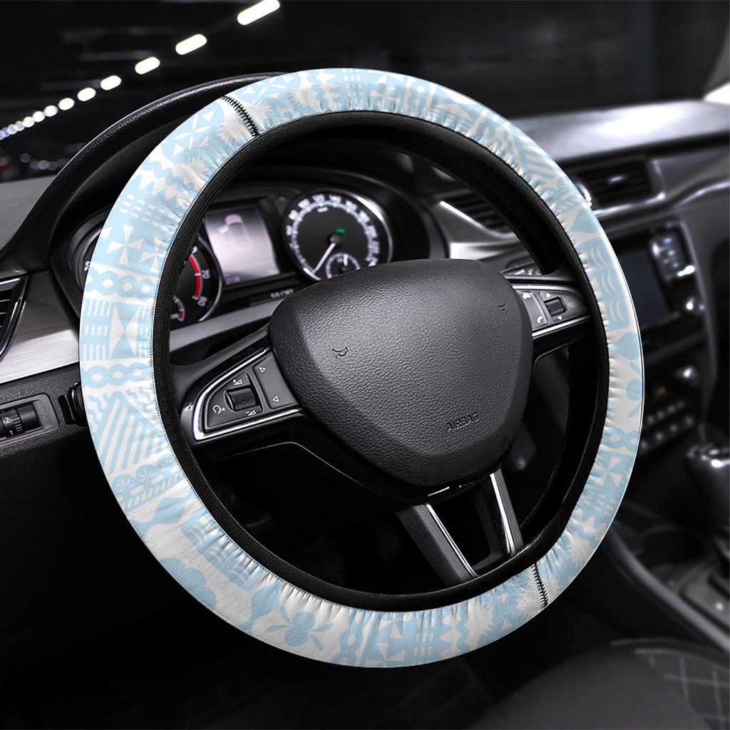 Fiji Day 1970 Steering Wheel Cover Proud To Be A Fijian Tapa Pattern LT14 Universal Fit Blue - Polynesian Pride