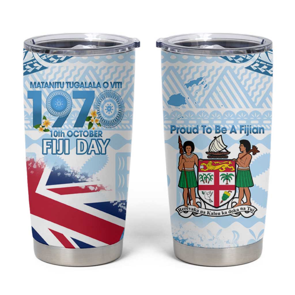 Fiji Day 1970 Tumbler Cup Proud To Be A Fijian Tapa Pattern LT14 Blue - Polynesian Pride